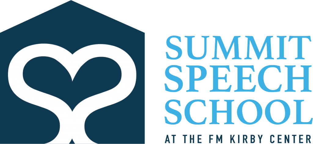 A blue and white logo for summer speech school.